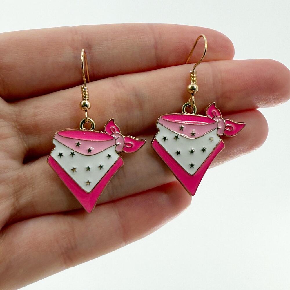 Pink Bandana Earrings, Western Earrings, Cowgirl Earrings, Rodeo Earrings